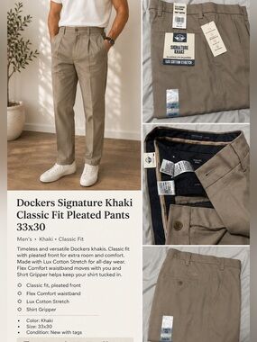 Dockers Khaki Classic Fit Pleated Pants - Khaki/Tan